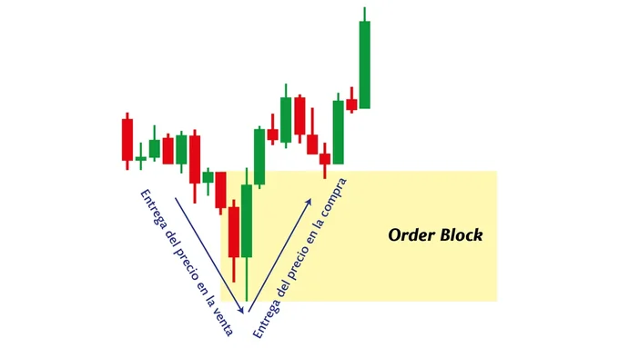 Figura del libro con un order block marcado sobre las velas